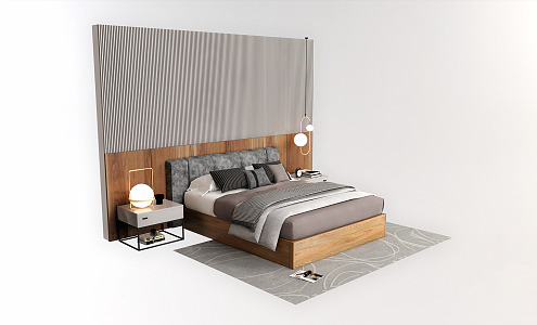 Modern Background Double Bed Double Bedside Table 3d model