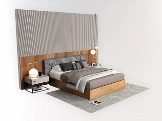 Modern Background Double Bed Double Bed Bedside Table 3d model