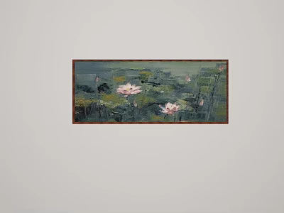 Beautiful Lotus Flowers Oil Painting With Natural Water Lily Scene On Canvas 3d model