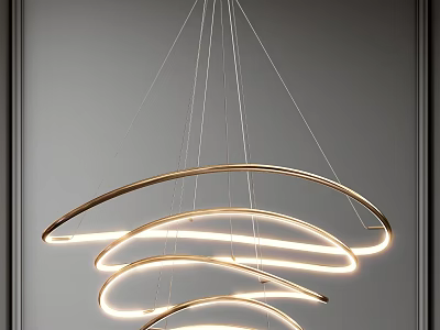 Modern Elegant Chandelier With Curved Rings And Soft LED Lighting Design 3d model