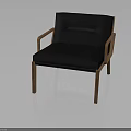 Modern Accent Chair With Black Cushion And Wooden Armrests And Legs
