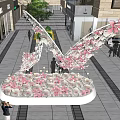 Large Pink White Butterfly Decoration In Indoor Public Space With People Taking