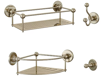 Brass Bathroom Wall Mounted Racks With Towel Bar Shelf And Hooks 3d model