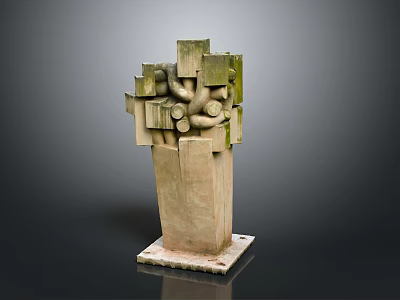 Scenic Outdoor Sculpture with Stacked Stone Blocks and Natural Artistic Elements 3d model