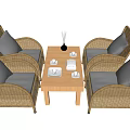 Wicker Table And Chairs Set With Gray Cushions Vase Cups And Box 3d model