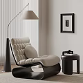 Modern Beige Lounge Chair With Padded Design Floor Lamp Side Table And Framed Painting