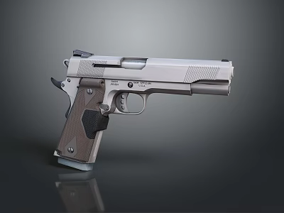 Modern Silver Metal Pistol Featuring Brown Grip and Stylish Design Elements 3d model
