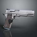 Modern Silver Metal Pistol Featuring Brown Grip and Stylish Design Elements 3d model