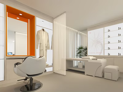Modern Elegant SPA Sauna Interior Design With White Furniture Robe Mirror And Plant 3d model