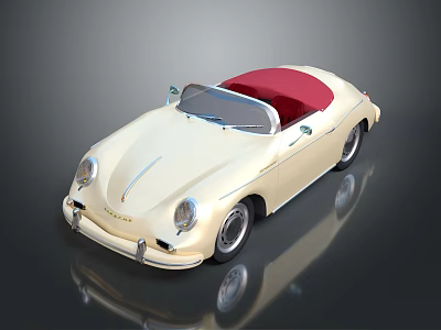 Vintage Cream Colored Convertible Car With Red Soft Top And Classic Retro Design 3d model