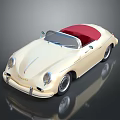 Vintage Cream Colored Convertible Car With Red Soft Top And Classic Retro Design