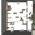 Wooden Cat Wall Shelves With Cat Bed Scratching Post Potted Plant And Window Blinds
