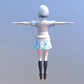 Anime 3D Character White Hair Knitted Sweater Blue White Plaid Skirt Black Stockings Arms Outstretched