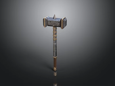 Vintage Ornate Metal Hammer With Square Decorative Head And Wooden Handle 3d model