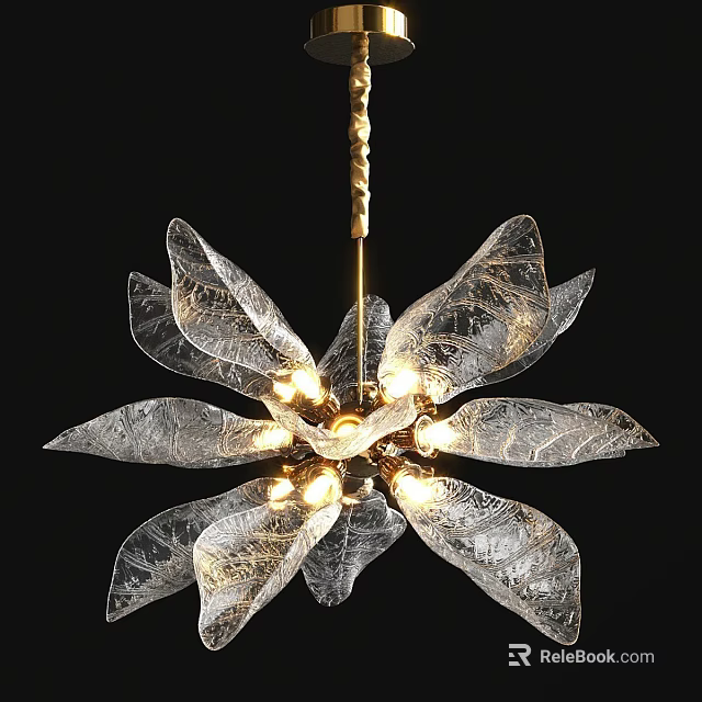 Modern Elegant Flower Shaped Chandelier With Transparent Textured Petals And Golden Arms 3d model 