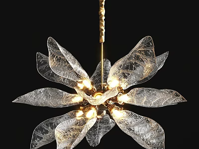 Modern Elegant Flower Shaped Chandelier With Transparent Textured Petals And Golden Arms 3d model