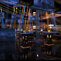 Starry Themed Bar Interior With Cosmic Ceiling Lights Seating Area And Ambient Decor