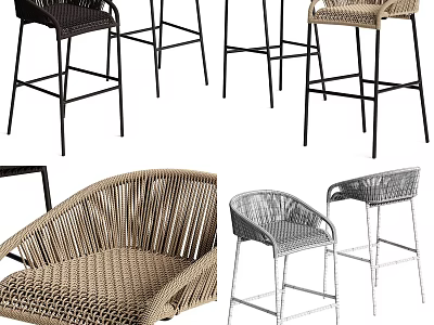 Modern Wicker Bar Stools With Metal Frame And Various Design Styles 3d model