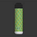 Insulated Stainless Steel Water Bottle With Blue Lid And Colorful Green Yellow Pattern
