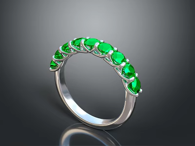 Silver Ring With Round Green Gemstones Arranged In Curved Design For Fashion Accessories 3d model