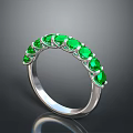 Silver Ring With Round Green Gemstones Arranged In Curved Design For Fashion Accessories