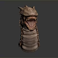 3D Fantasy Snake Monster Head Model Design With Sharp Teeth Ridged Skin And Horned Structure