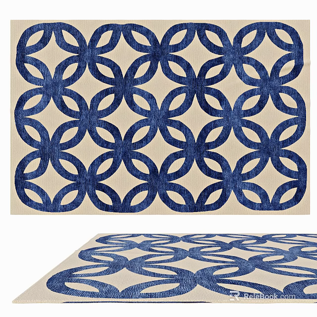 Modern Square Area Rug with Blue and White Circular Pattern for Home Decor 3d model