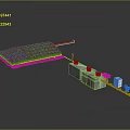 Green Turf Platform And Concrete Structure Components With Green Cylinders And White Equipment