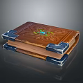 Ornate Vintage Book With Brown Carved Cover Blue Gemstone And Decorative Corners