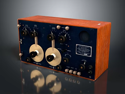 Vintage Electronic Device With Wooden Case Multiple Knobs Dials And Dark Front Panel 3d model