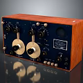 Vintage Electronic Device With Wooden Case Multiple Knobs Dials And Dark Front Panel 3d model
