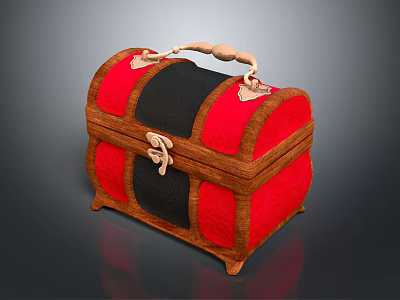 Red And Black Clothing Storage Trunk With Wooden Handle And Clasp 3d model