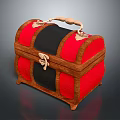 Red And Black Clothing Storage Trunk With Wooden Handle And Clasp