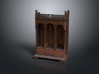 Antique Wooden Cabinet With Carved Details Arched Panels And Decorative Base 3d model