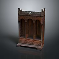 Antique Wooden Cabinet With Carved Details Arched Panels And Decorative Base