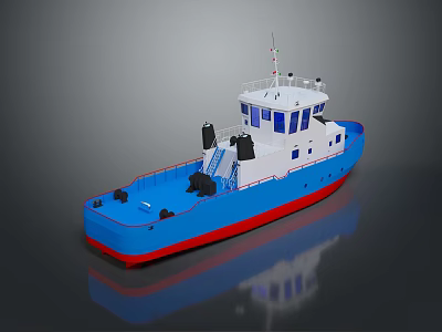 Tugboat With Blue Red Hull White Superstructure And Deck Equipment Wheelhouse 3d model