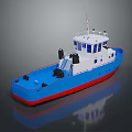 Tugboat With Blue Red Hull White Superstructure And Deck Equipment Wheelhouse