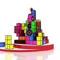 Colorful Block Structure With Game Character Logo On Stage And Starry Background 3d model