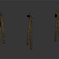 Three Rustic Wooden Stands With Crossed Beam Design On White Background