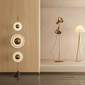 Modern Floor Lamps with Round Shades Metal Frames and Wooden Background