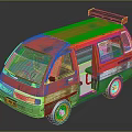 Orange and Green Car With Caribbean Dago Love Bye Sticker Black Roof Rack Open Door And Silver Wheels