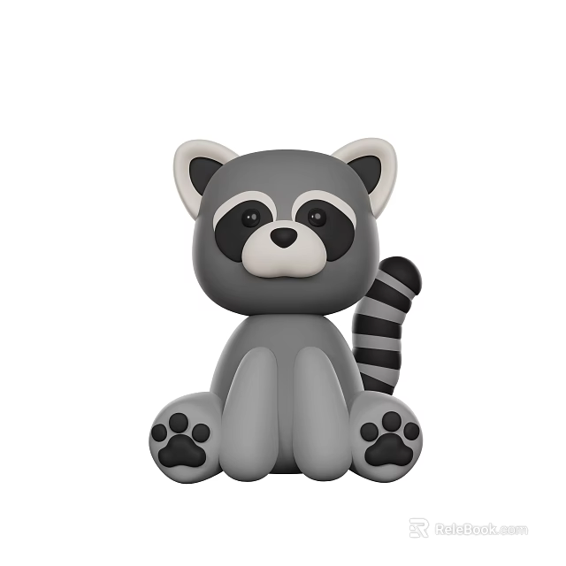 Soft Raccoon Plush Toy With Gray Body Mask Like Eyes Striped Tail And Black Paws 3d model 