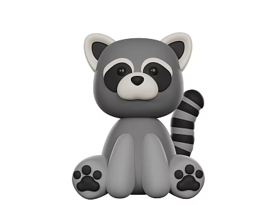 Soft Raccoon Plush Toy With Gray Body Mask Like Eyes Striped Tail And Black Paws 3d model