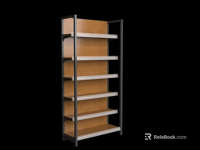 Practical Display Shelf With Multiple Wooden Shelves And Sturdy Metal Frame Structure 3d model 