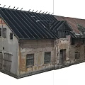 Dilapidated Abandoned Brick House With Partially Damaged Roof Black Red Tiles And Old Windows