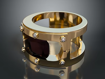 Gold Ring Black Gemstone Diamond Jewelry Jewelry Ornaments 3d model