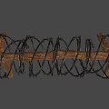 Wooden Crossed Defensive Weapon Structure With Barbed Wire Military Obstacle