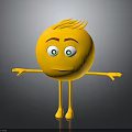3D Yellow Cartoon Character With Spiky Hair Big Green Eyes Extended Arms and Friendly Expression