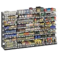 Retail Display Shelves With Multi Tiered Racks Stocked Various Assorted Products