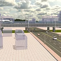 Modern Urban Road Infrastructure With Multi lane Highway Pedestrian Overpass Street Lights Sidewalks And Vehicles